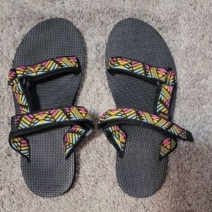 Teva Black Sandals with Vibrant Pattern